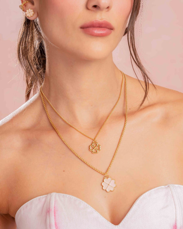 Collar Layering Trebol X2 + Aretes Trebol AVEMARIA X TERS