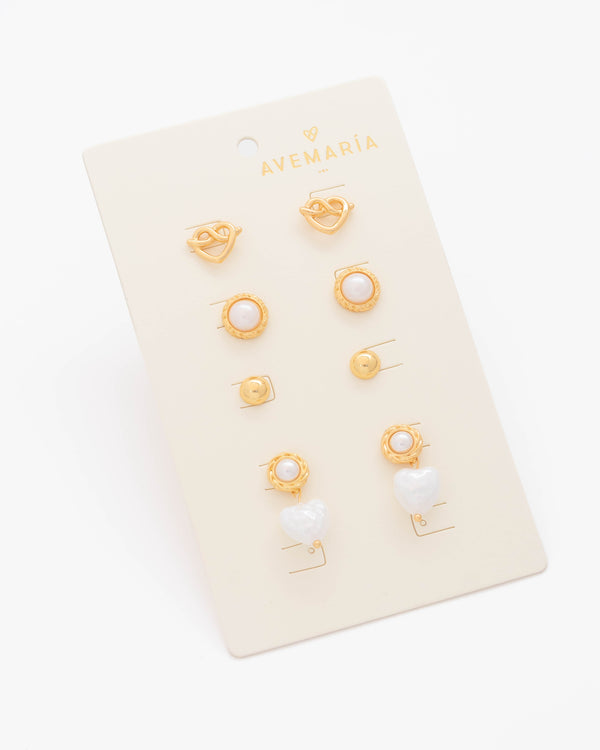 Set X4 Aretes Corazón Perla