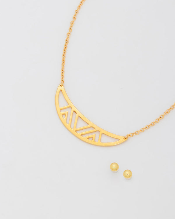 Collar Placa Media Luna + Aretes