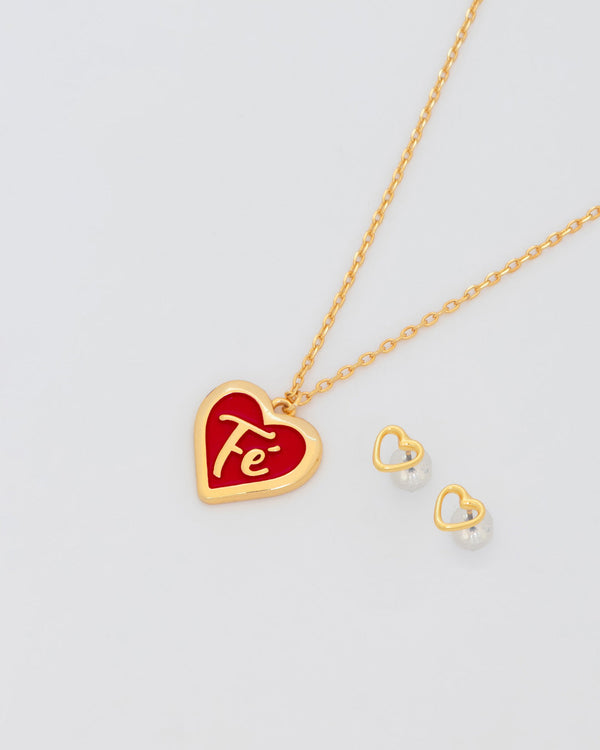 Collar Corazón Fé + Aretes